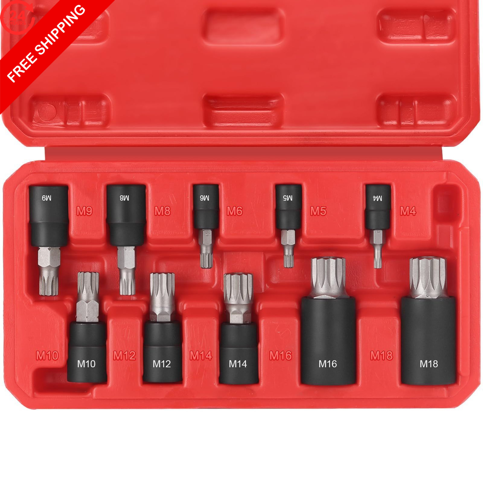 RIMKOLO 10-Piece XZN Triple Square Spline Bit Socket Set, 1/4”, Full Size