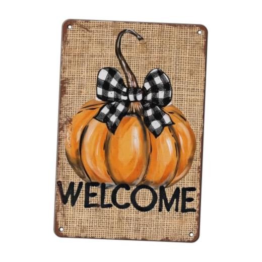 Fall Pumpkin Welcome Sign Thanksgiving Metal 20X30cm(12*8in) Thanksgiving 010