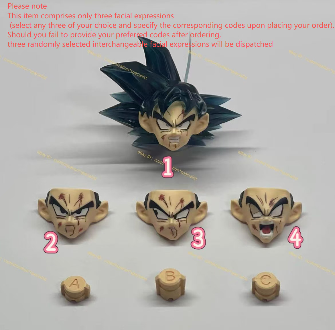 custom Goku DRAGON BALL 1/12 shf Transparent Black Head Battle bloodstains3 face