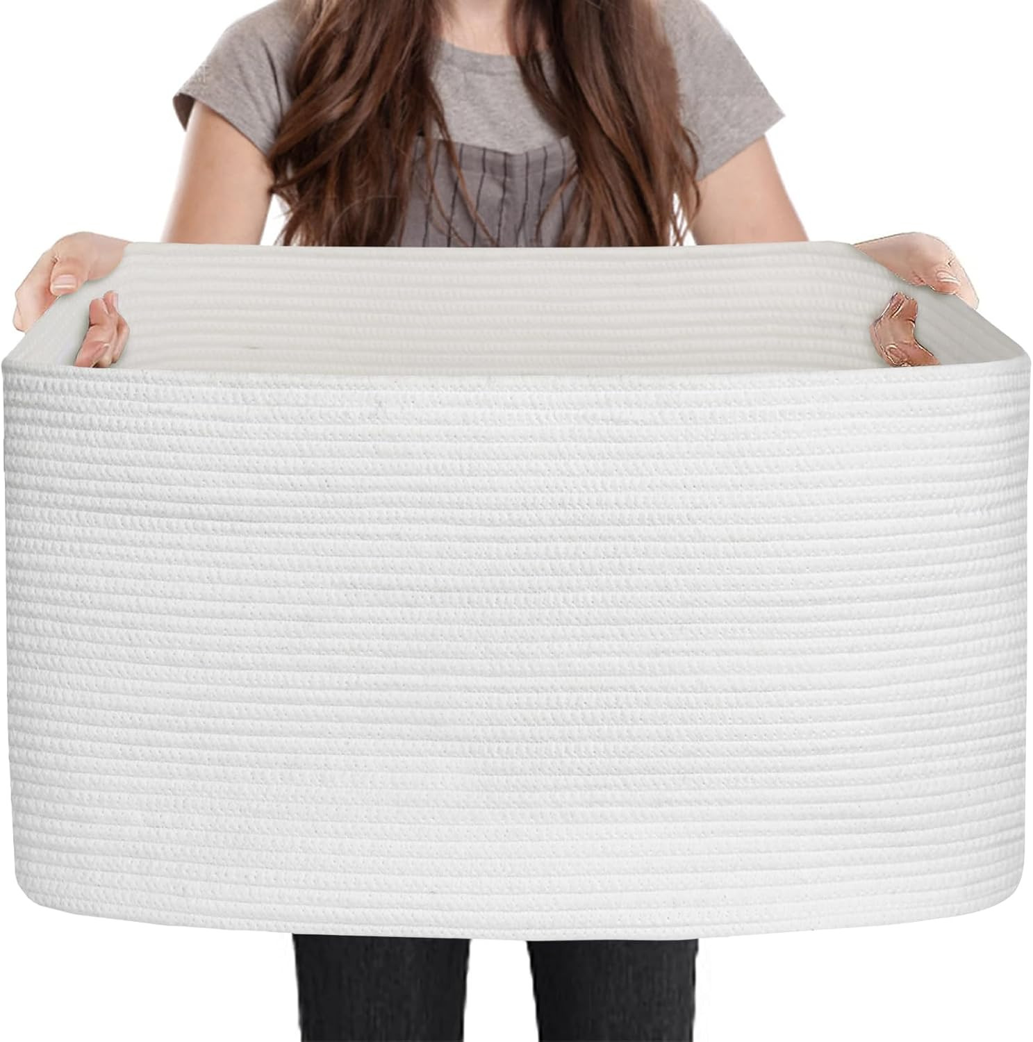 Extra Large White Storage Basket, 23.6" X 17" X 12" Rectangle Blanket Storage fo