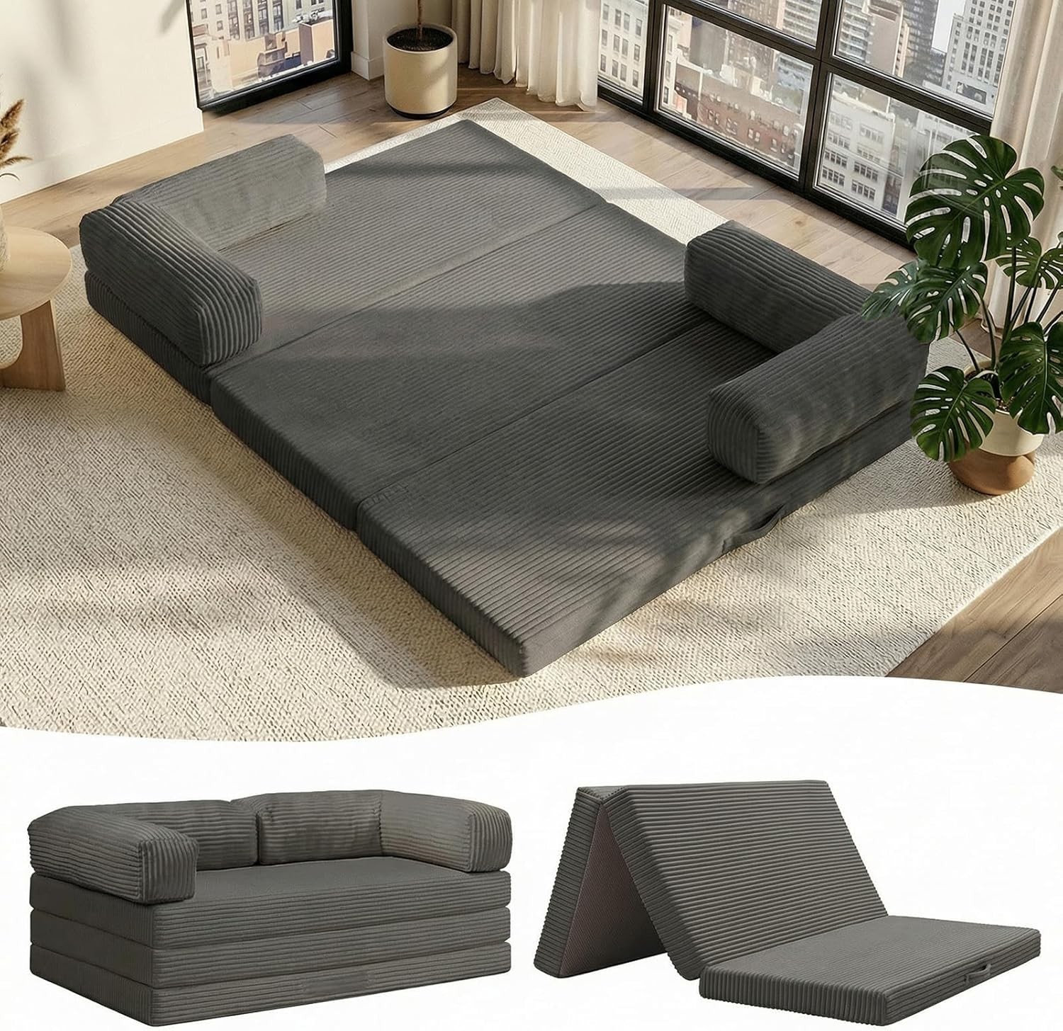 Folding Sofa Bed Convertible Sleeper Chair W/ Pilow Foldable Matress 2 in 1 Pull