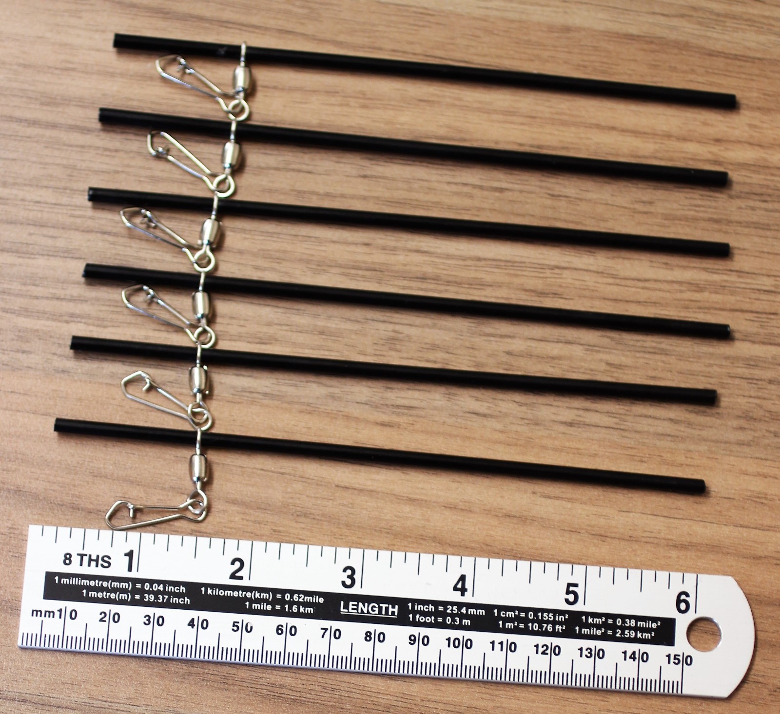 6 x 140mm L&M BLACK STRIAGHT TUBE BOOMS,FOR BOAT SEA FISHING WILL TAKE 80lb LINE