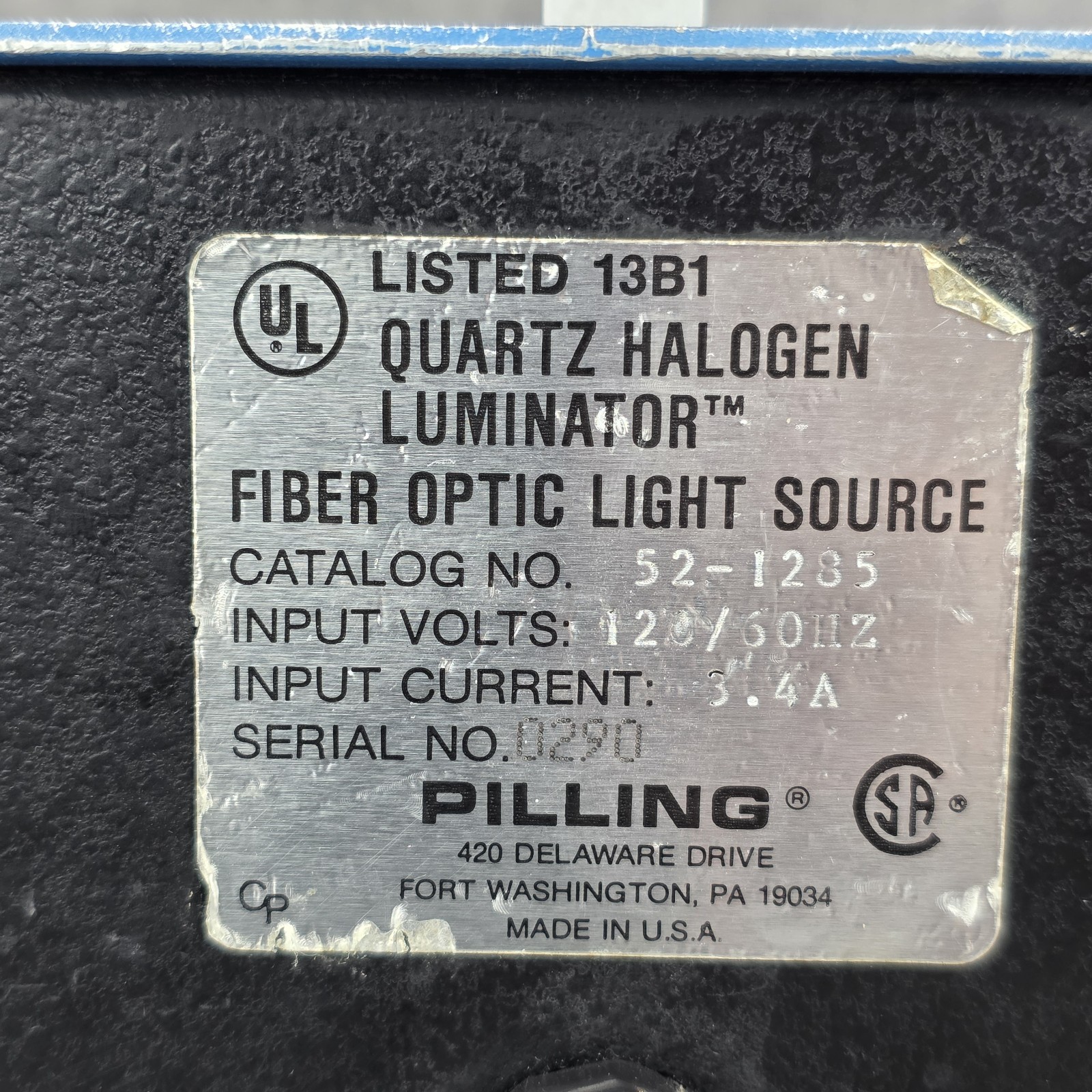 Pilling Quartz Halogen Illuminator Fiber Optic Dual Light Source 52-1285