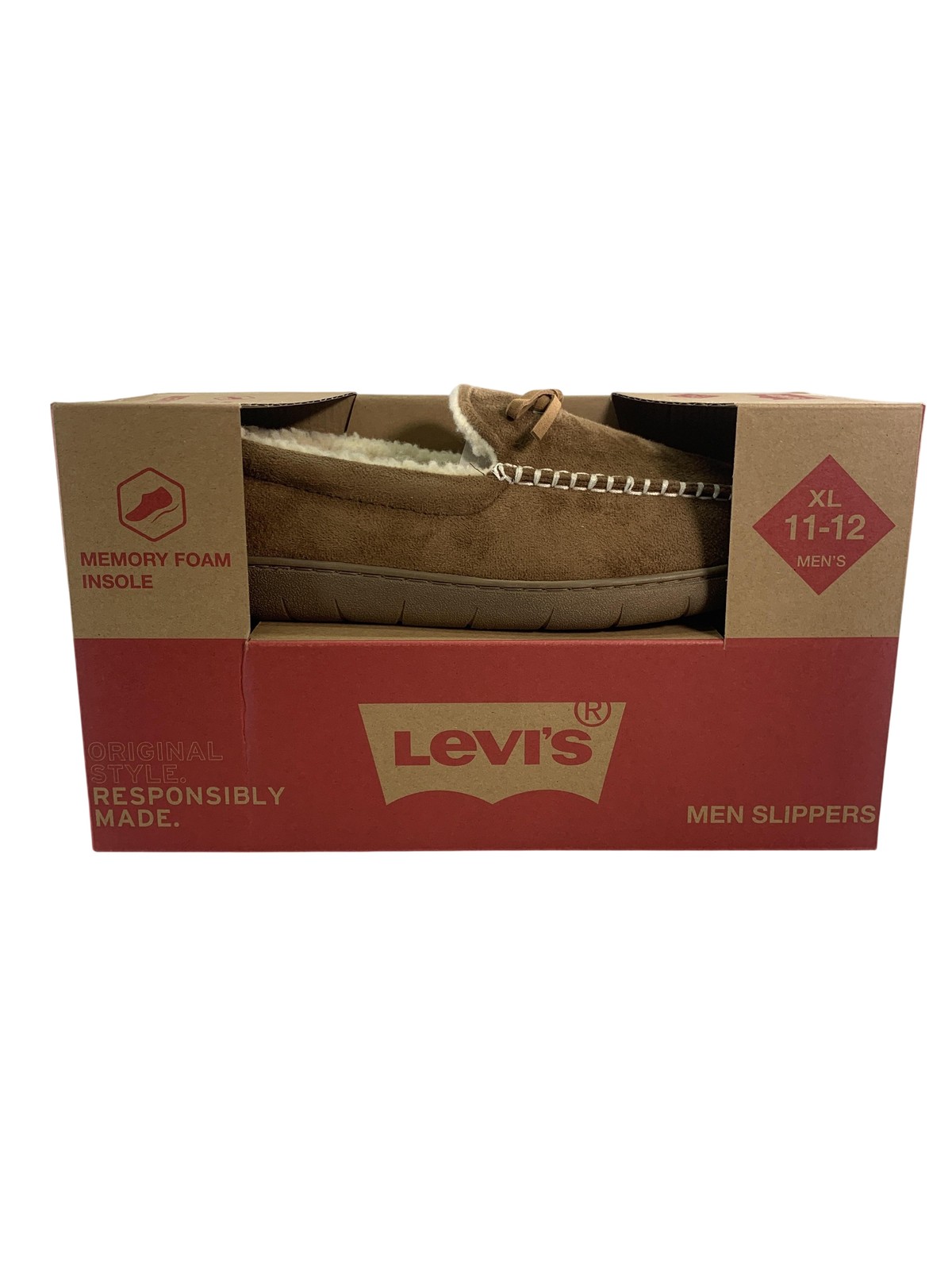 Levis Moccasin Slippers Mens 11 Tan Faux Fur Lined Memory Foam Indoor Outdoor