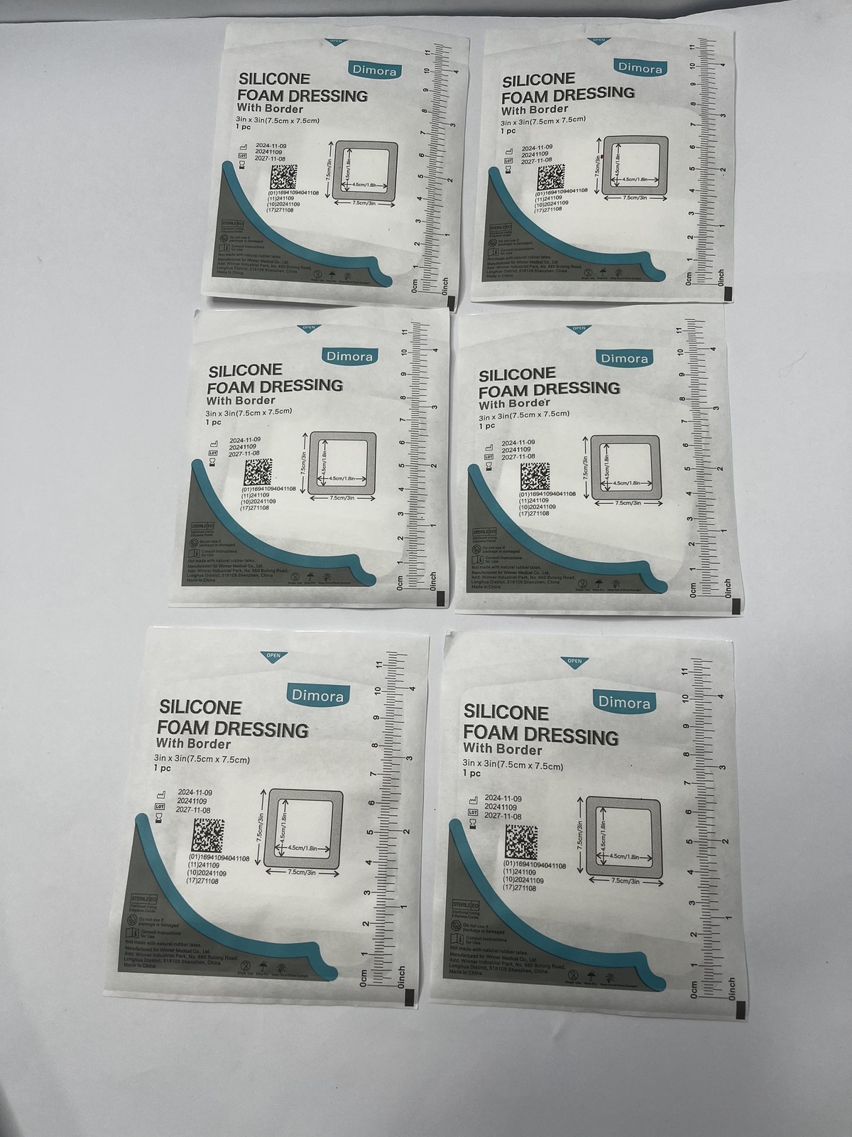 6pk Dimora Silicone Foam Dressing With Border 3in X 3in Beige Pads Sealed