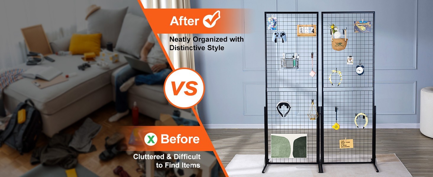 Double Sided Grid Wall Display Rack Panels w/ Hooks Retail Craft Show Stand