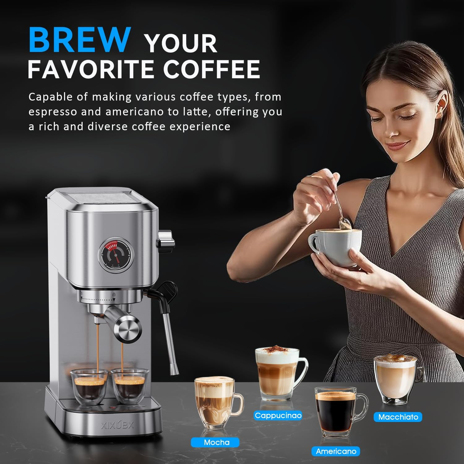 20Bar Compact Espresso Maker with Tamper & Distributor Set
