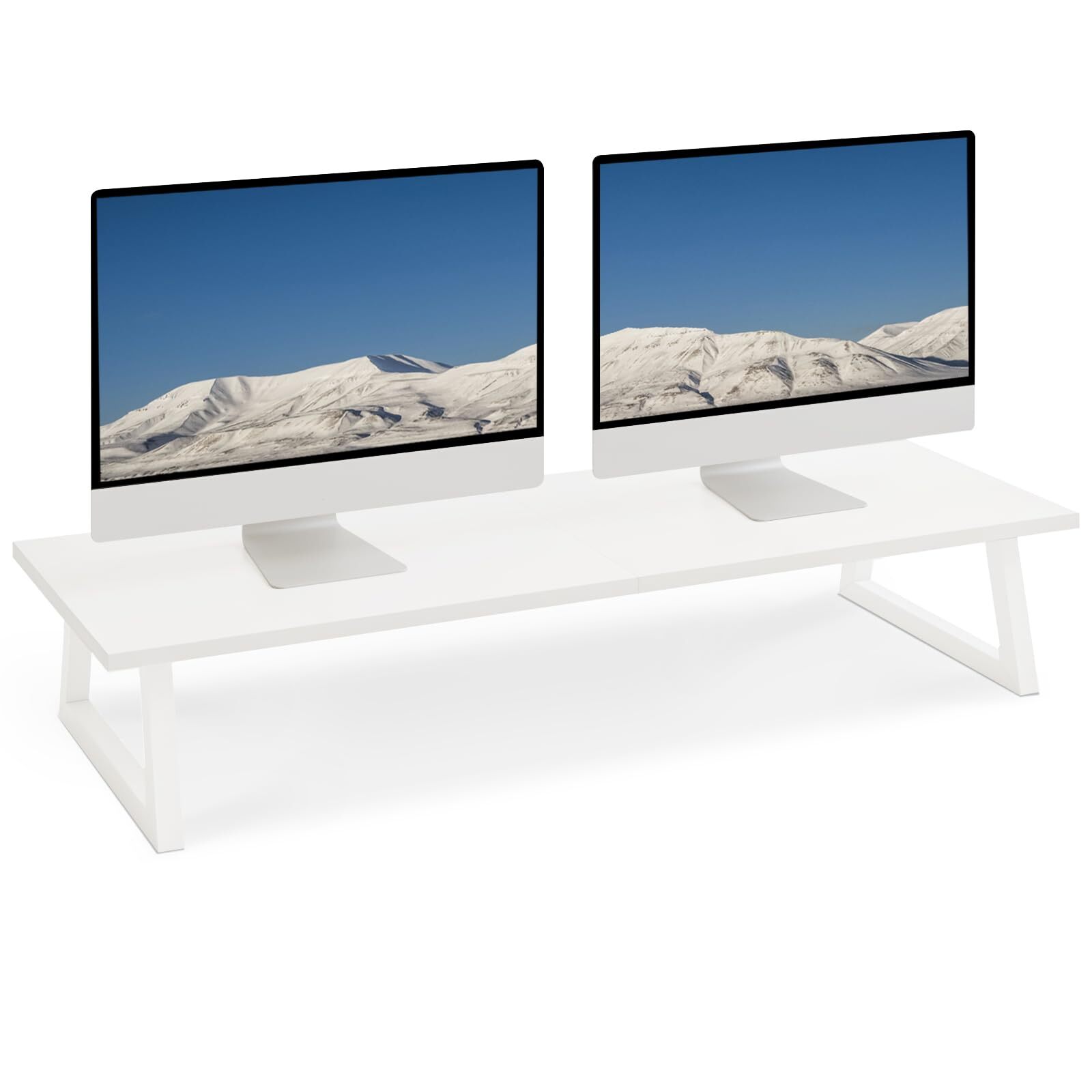 31.5 inch White Dual Monitor Riser Wood Steel TV Stand Office Desk Organization