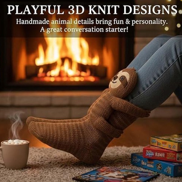 3D Sloth Cute Animals Socks Knitted Animals Warm Cozy Unisex Funny Xmas Gifts US