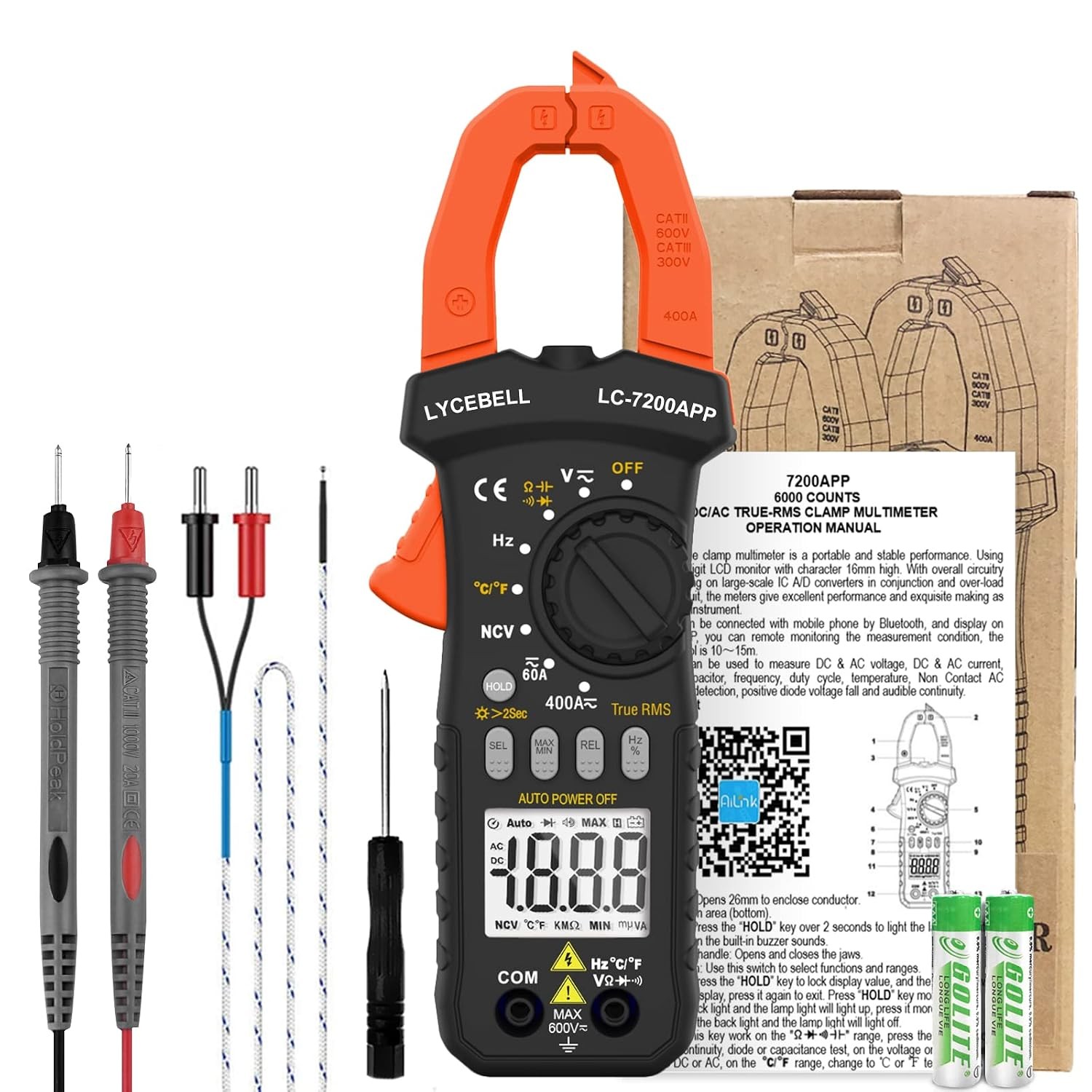 6000 Counts Clamp Meter & Bluetooth, Digital AC DC Voltage Current Amp Ohm