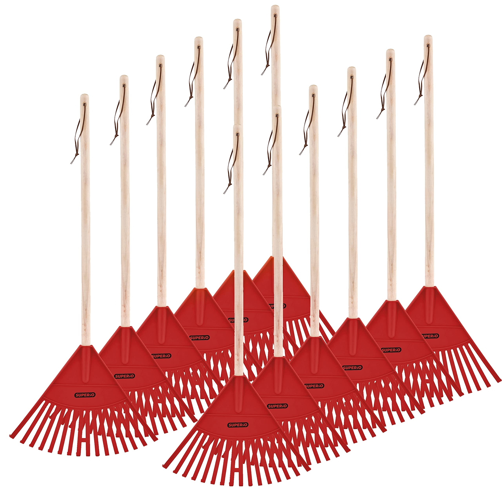 Superio Kids Garden Rake with Hardwood Handle Red Head to Sweep Leaves -12 Pack