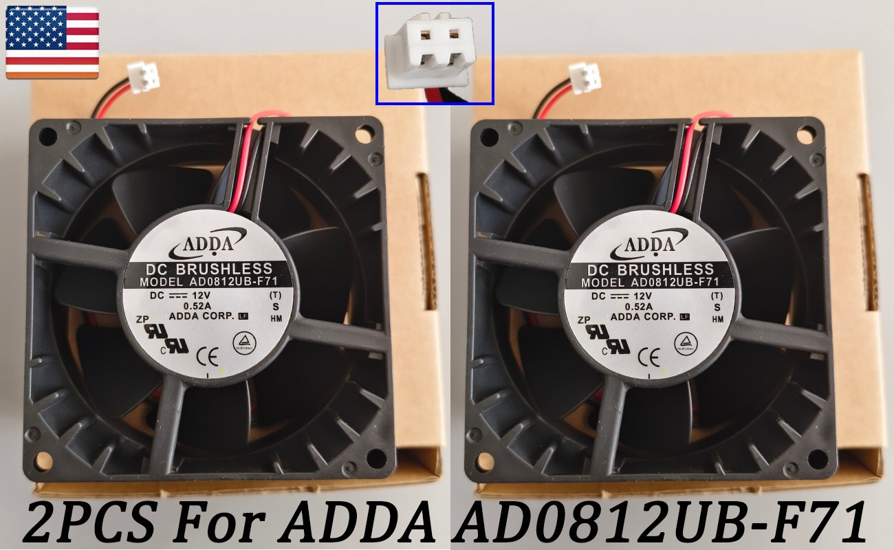 2PCS New For ADDA AD0812UB-F71 Double Ball Chassis Cooling Fan 8038 12V 0.52A