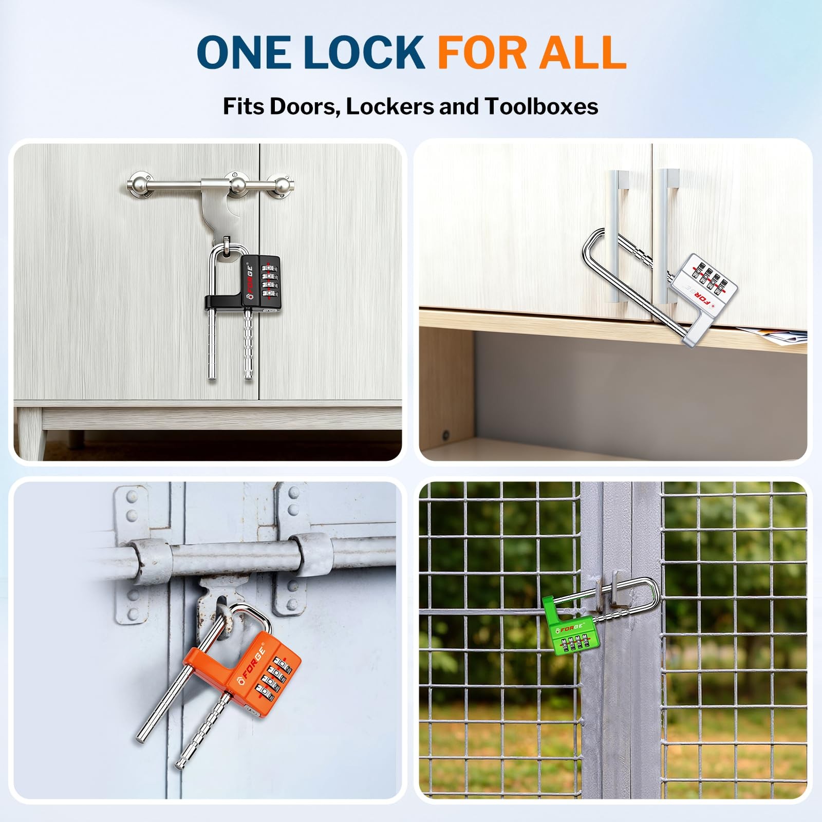 FORGE 2A837C 4-Digit Heavy Duty Waterproof Padlock Adjustable Shackle