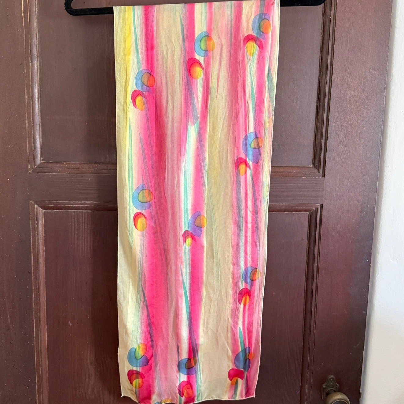 100% Silk Hand Painted Scarf Butter Yellow Sheer Stripe