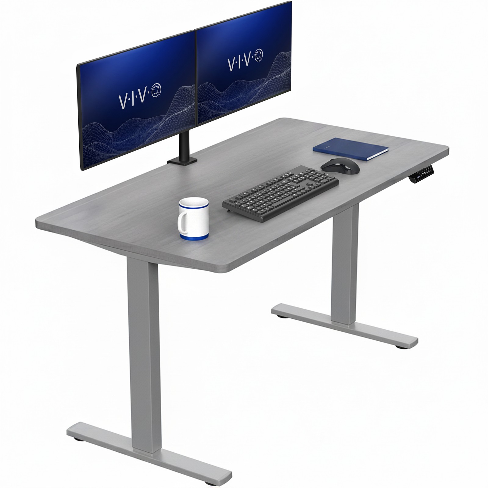 VIVO Electric 55” x 28” Stand Up Desk, Dark Gray Table Top, Gray Frame