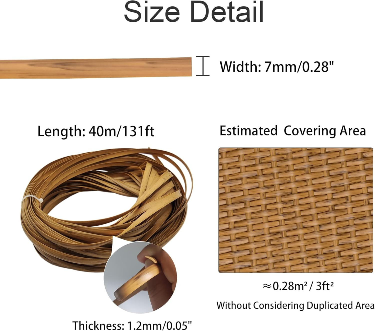 Feyart 40M/131Ft 7Mm Light Wood Wicker Repair Kit, PE Rattan Repair Kit for Wick