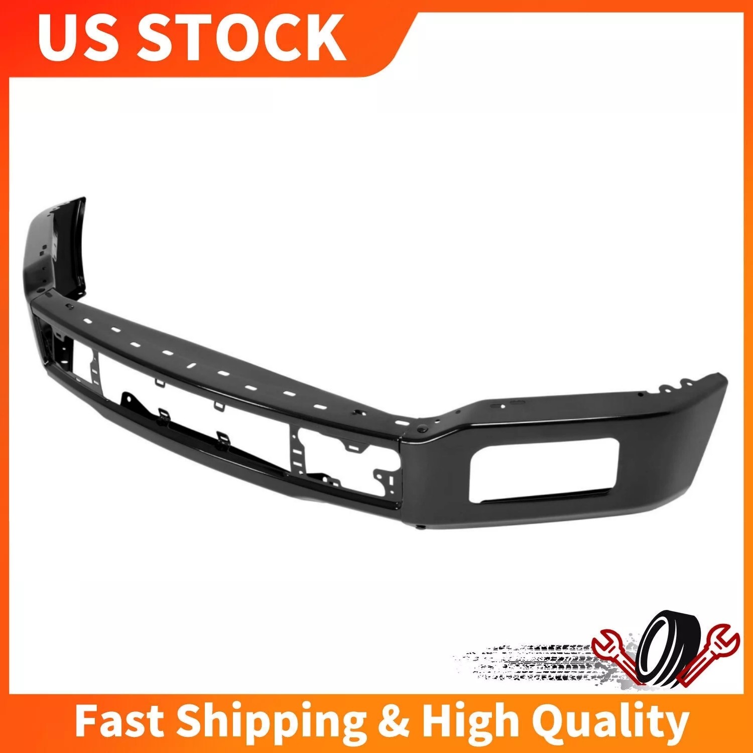 For Ford F-150 2018-2020 Steel Front Bumper Face Bar W/ Fog Holes - Black
