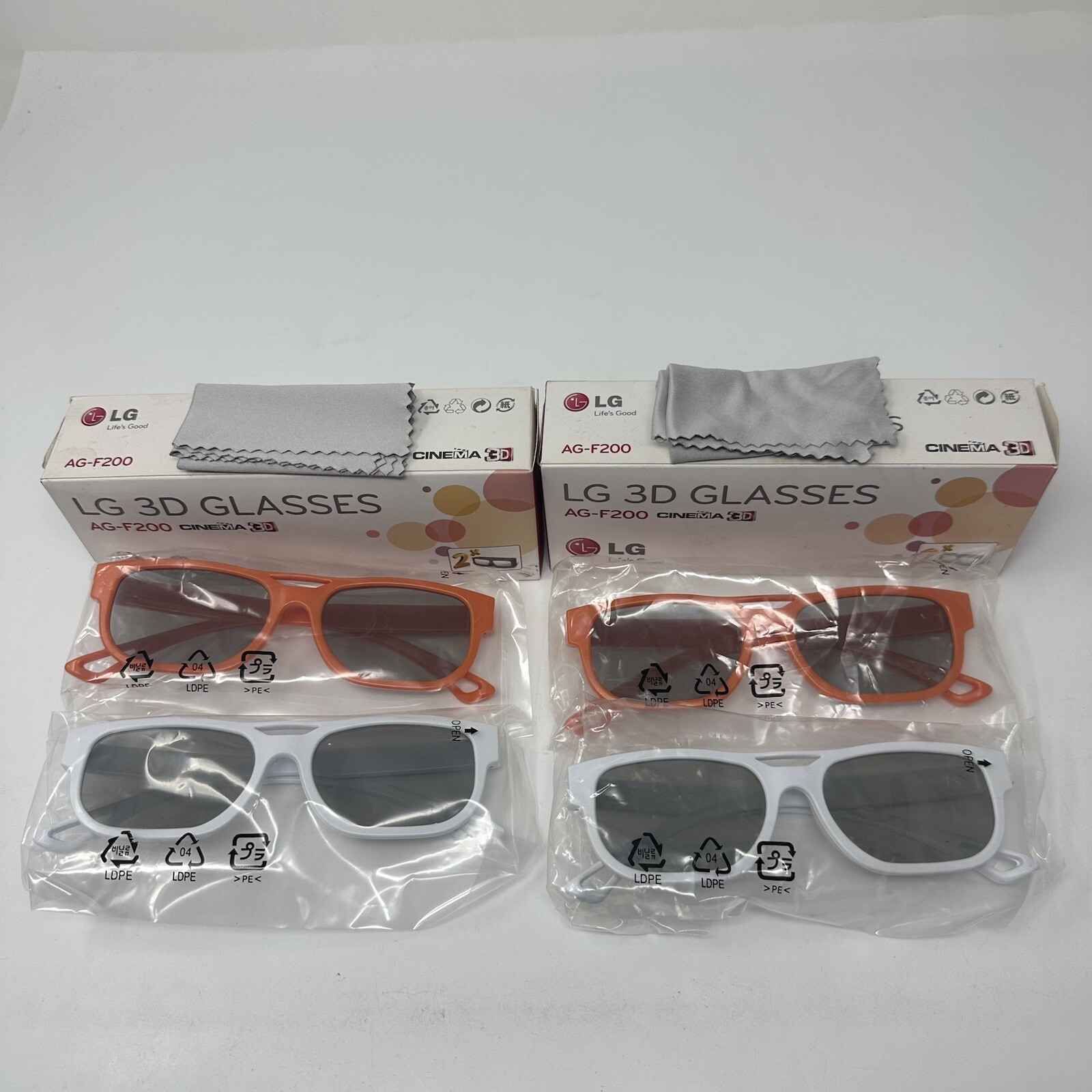 LG AG-F200 Cinema 3D Glasses Lot 4 Pairs Orange White OEM w/ Boxes Unused