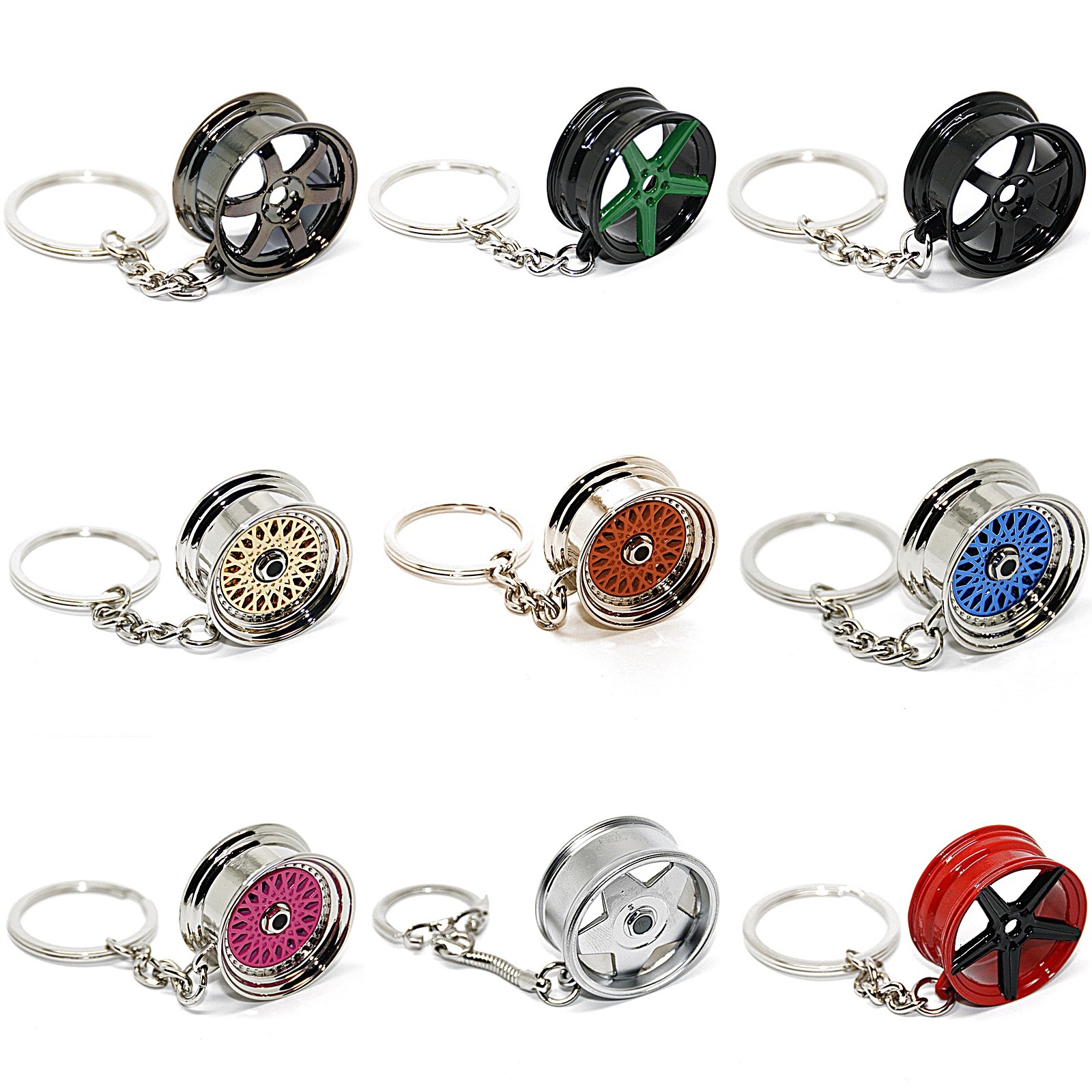 Keychain Rim - Chrome Pendant Metal Car Key Black WHEEL