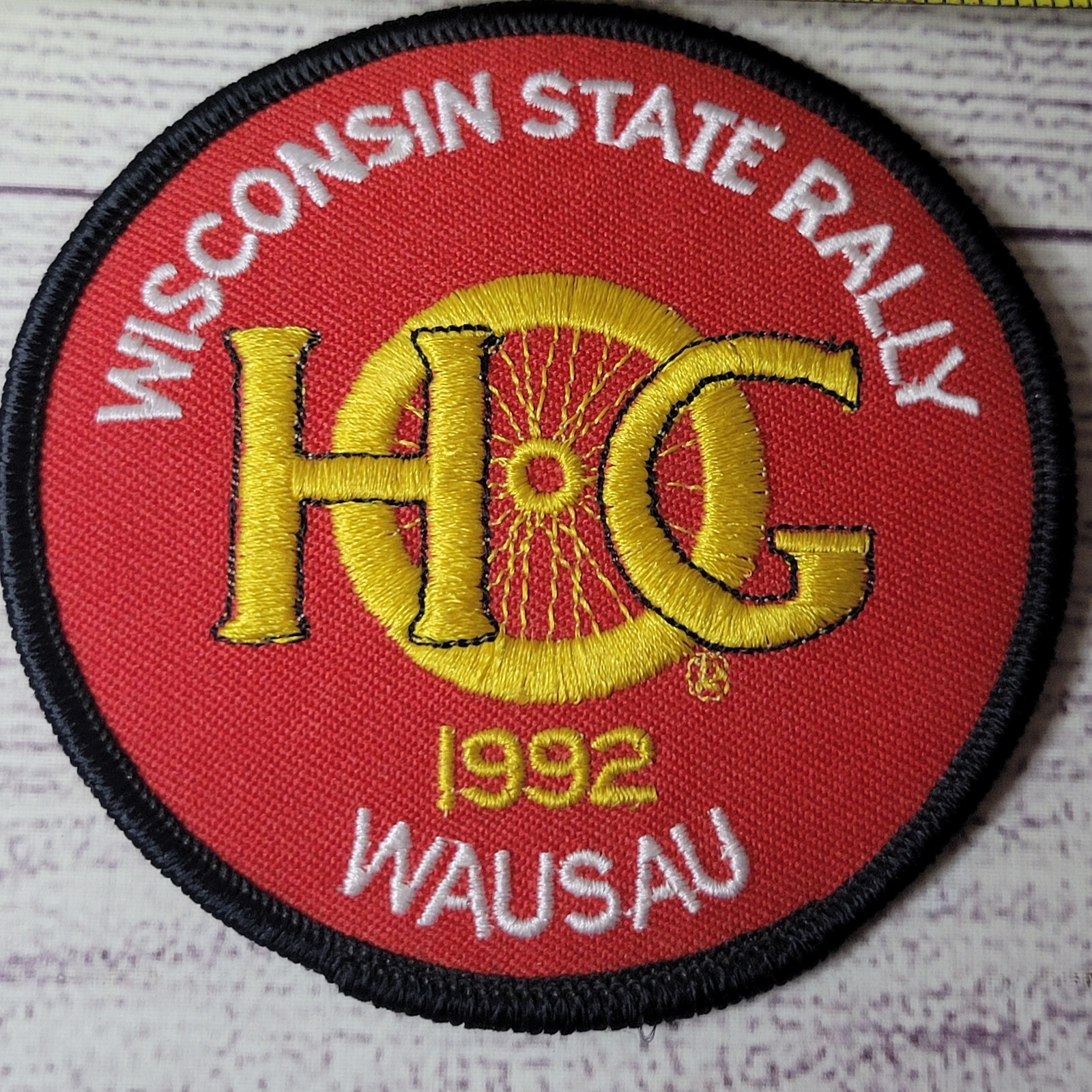 Vtg 1992 H.O.G Wisconsin state rally wausau motorcycle jacket / sleeve patch Red