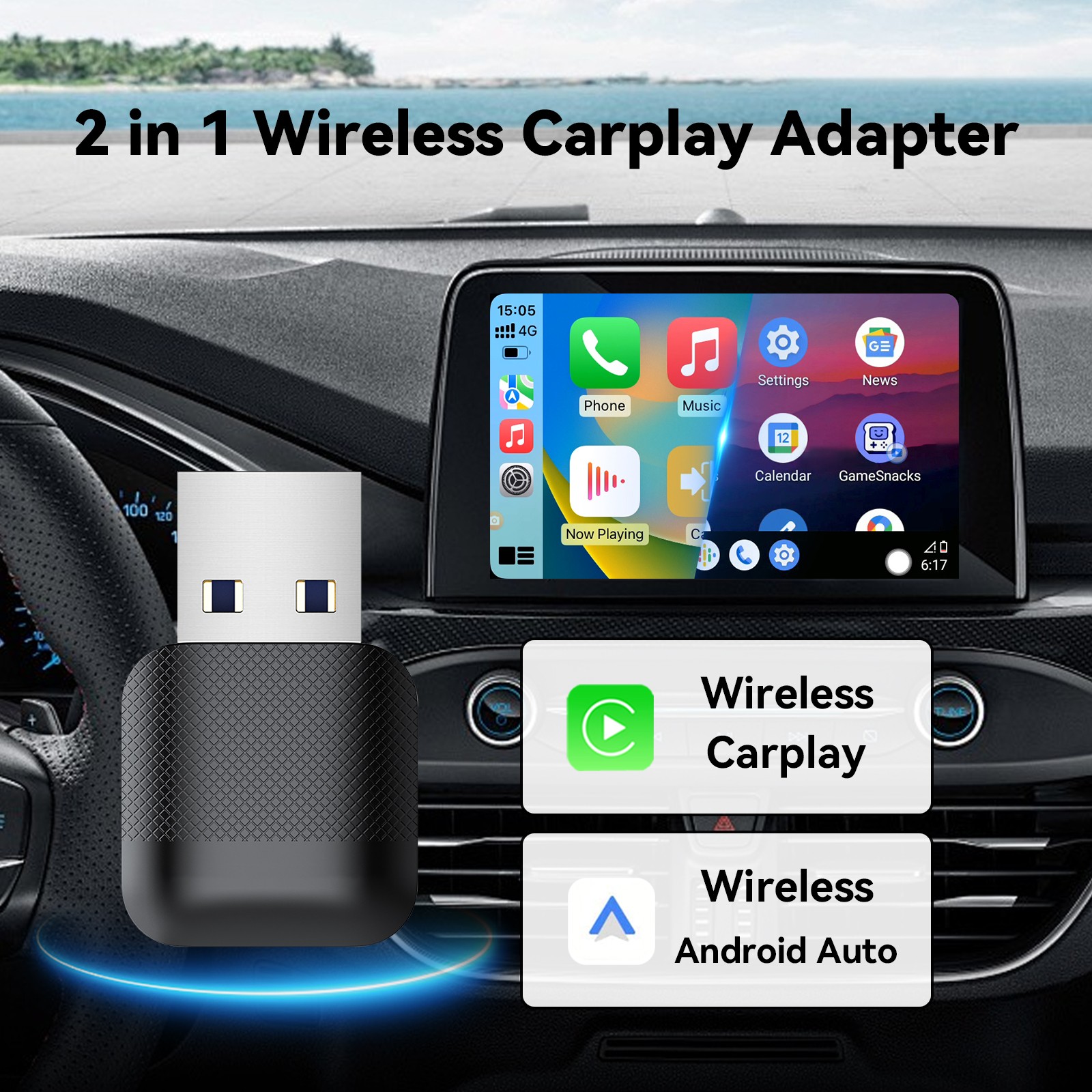 2 In1 Wireless Carplay&Android Auto Box Wired To Wireless Carpay Mini Adapter