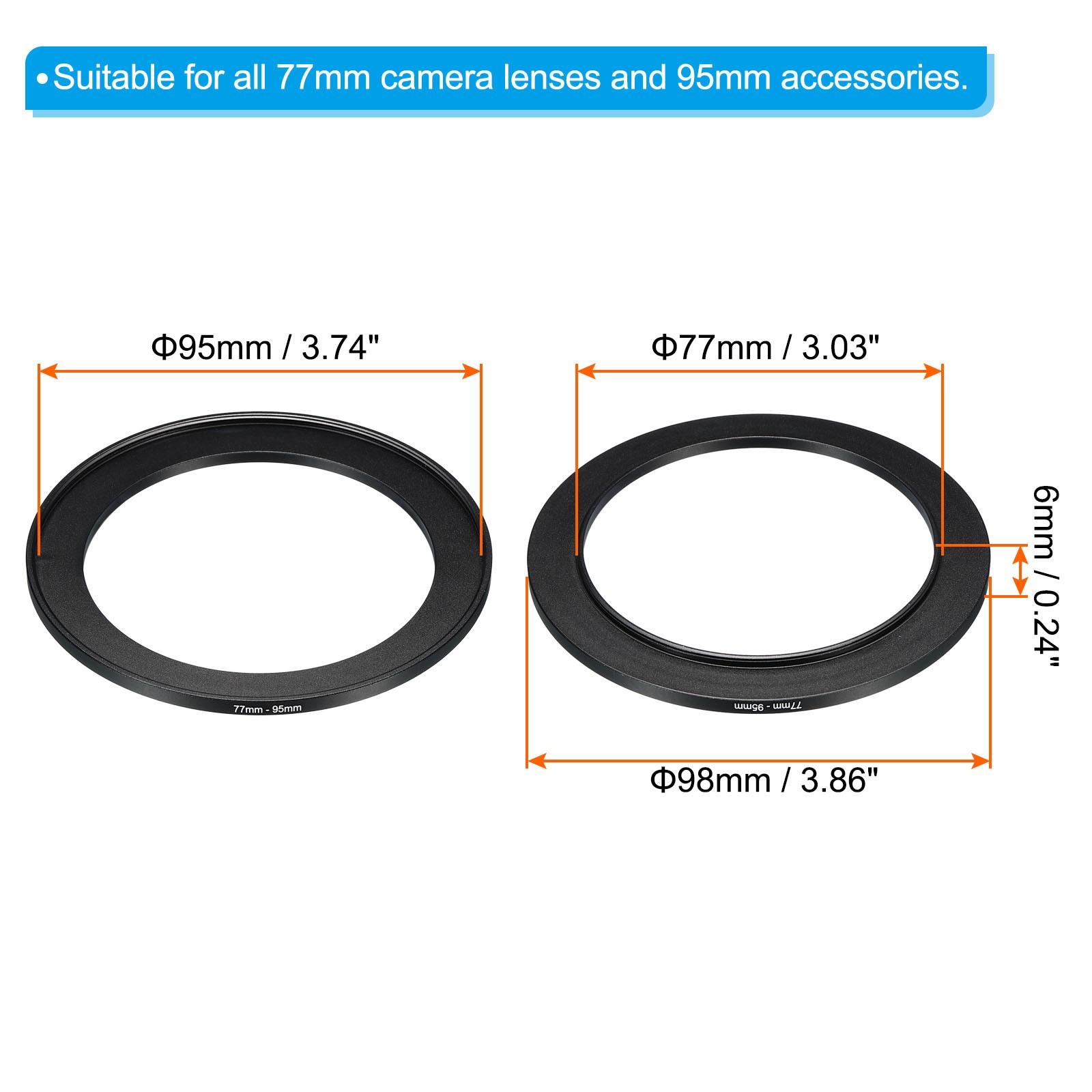 77mm-95mm Step Up Ring Camera Lens Aluminum Filter Adapter Ring Black