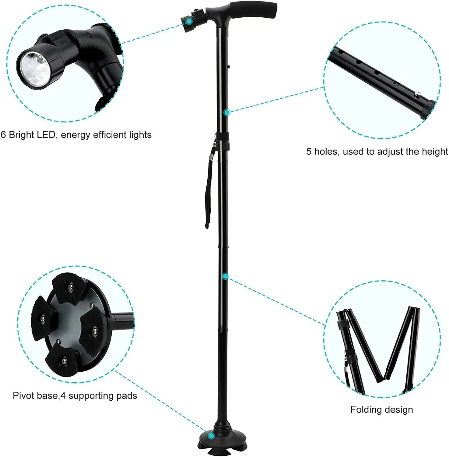 New Folding Walking Cane with LED Light Adjustable Walking Stick