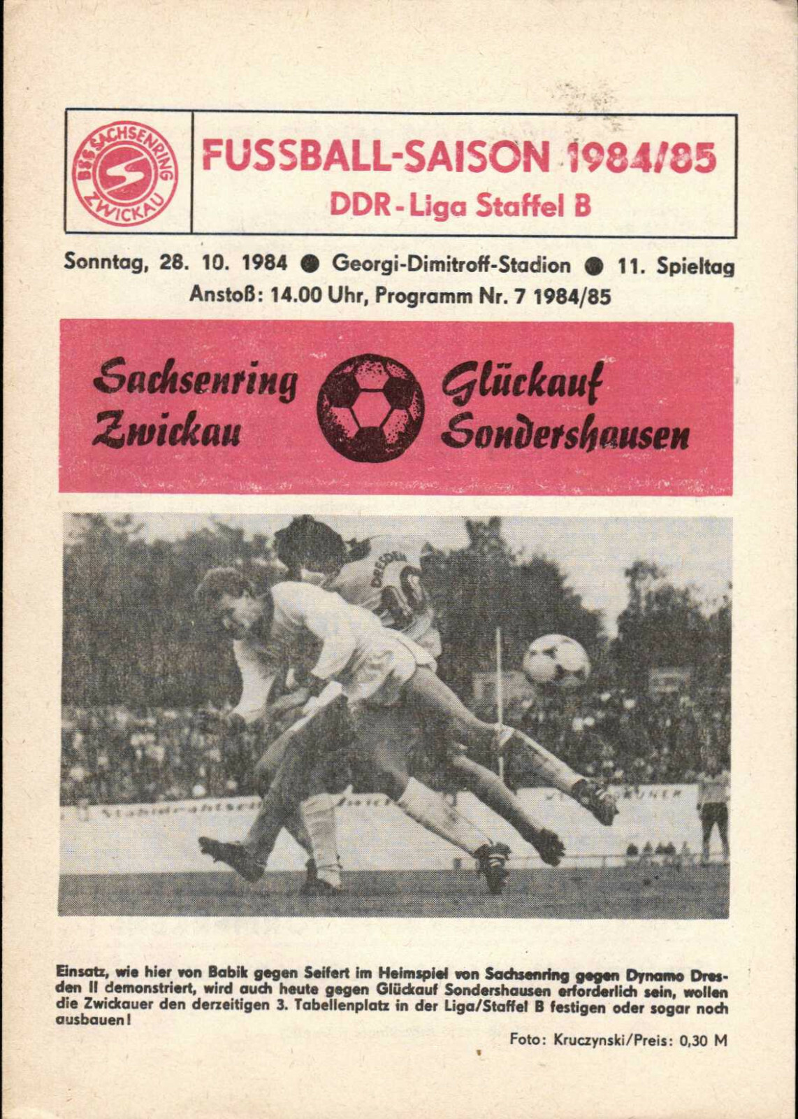 Ddr-League 84/85 Bsg Sachsenring Zwickau - Glückauf Sondershausen, 28.10.1984