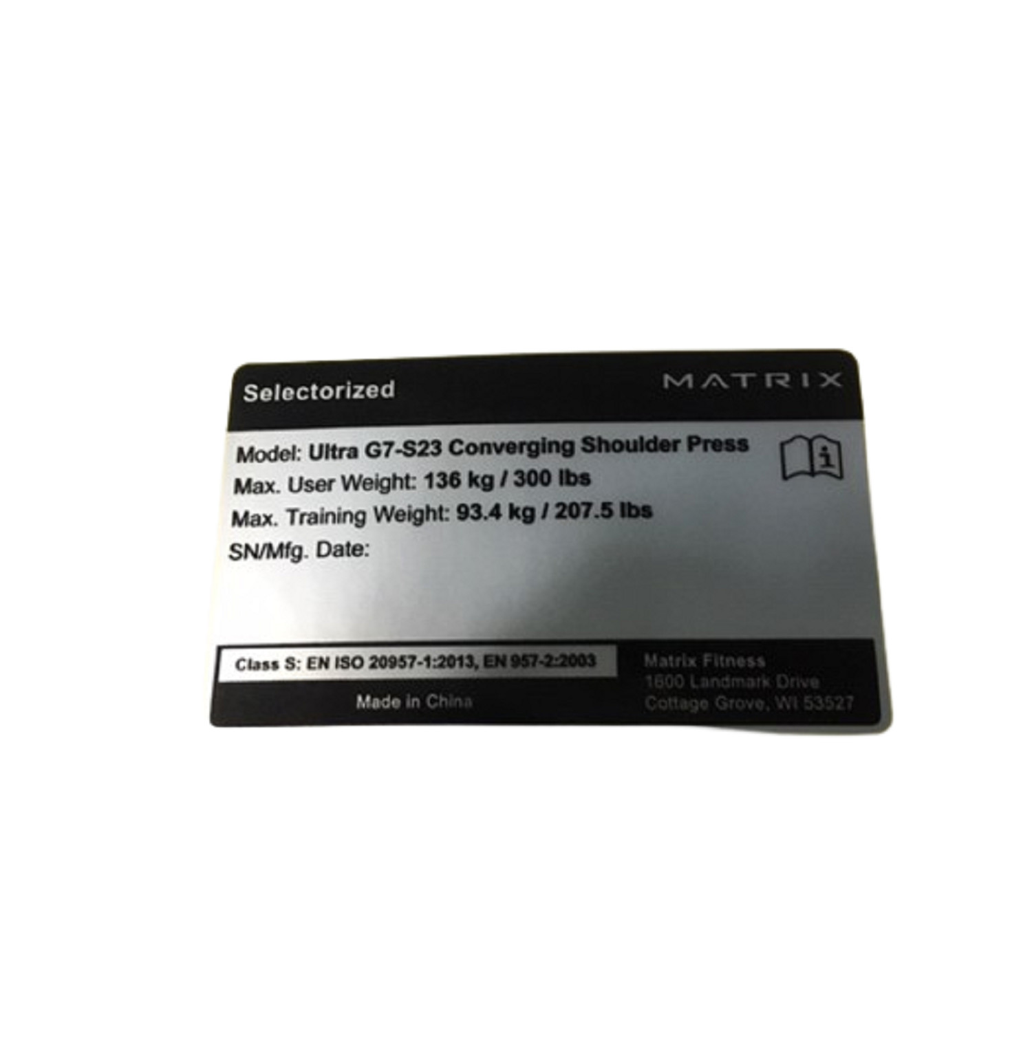 Matrix Fitness Strength System PC Frame English Label 1000411805