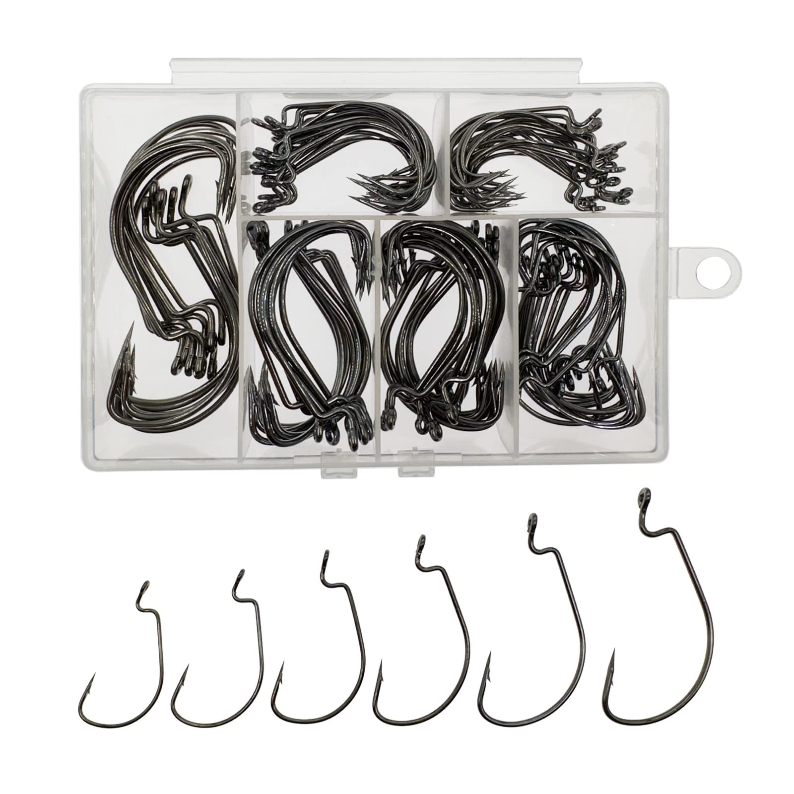 Afmivs #1 1/0 2/0 3/0 4/0 5/0, 110pcs Worm Hooks (#1 5/0)