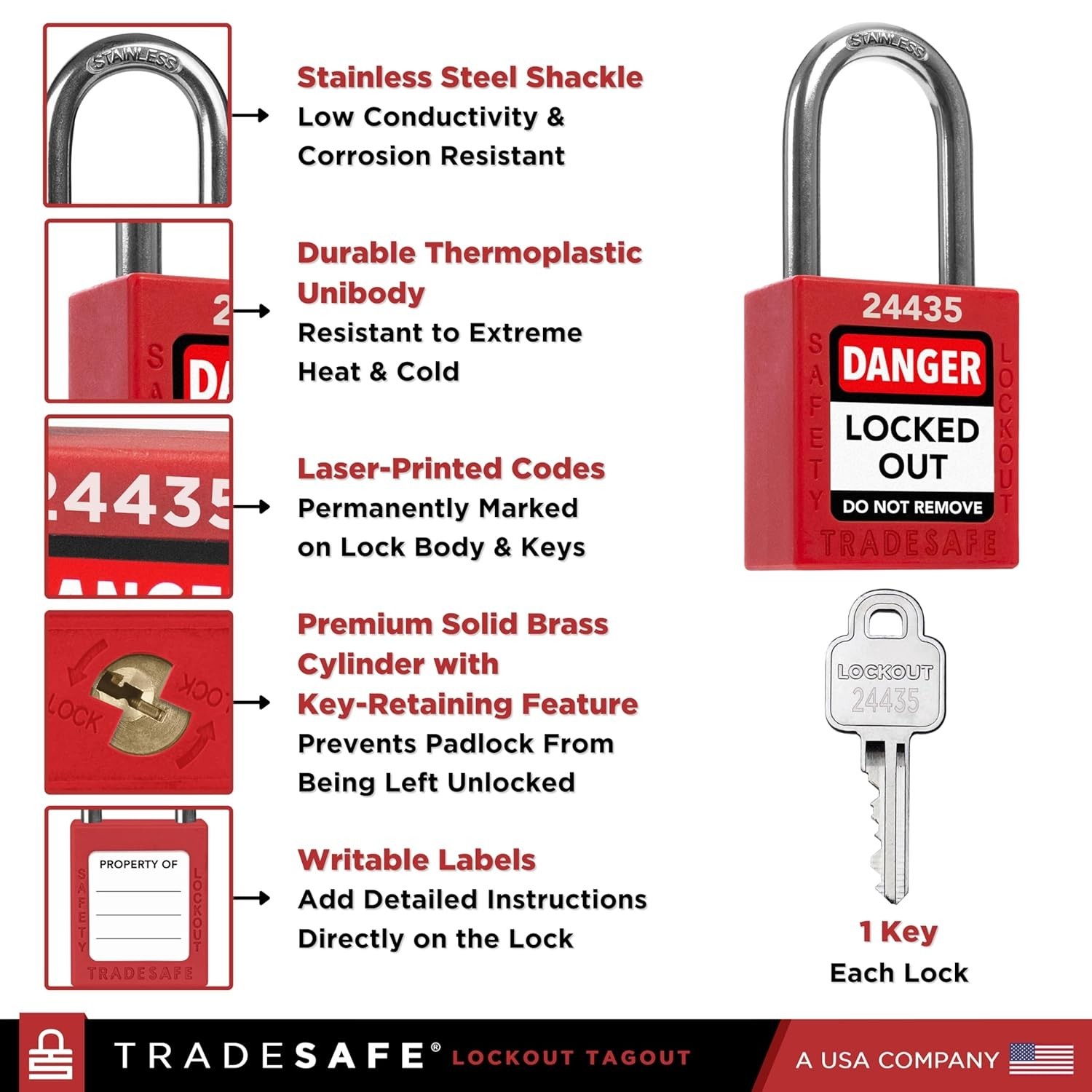 Lockout Tagout Locks Set - 10 Red Loto Locks, Lockout Locks Keyed Different, ...