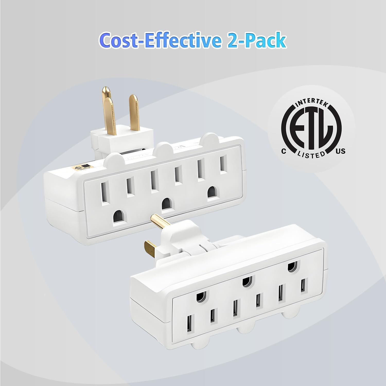 3 Plug Wall Adapter, 2-Pack 3 Outlet Adapter Grounded 180 Degree Swivel Wall ...