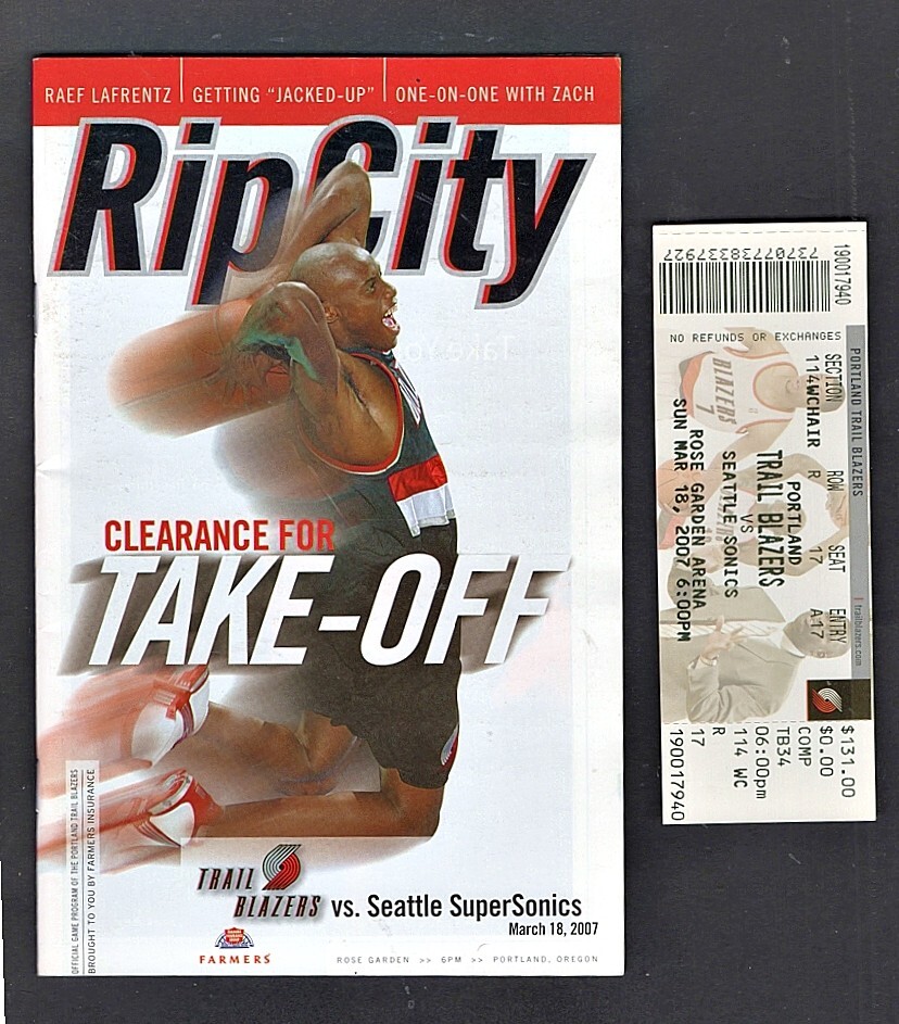 2007 PORTLAND TRAILBLAZERS PROGRAM VS SEATTLE SONICS-EX-MINT W/TICKET