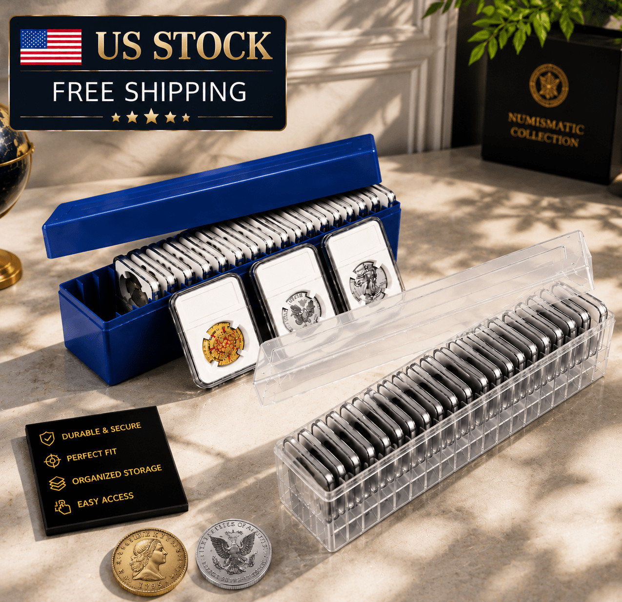 20 Slot Transparent Coin Storage Box Case for PCGS NGC Slab Coin Holders