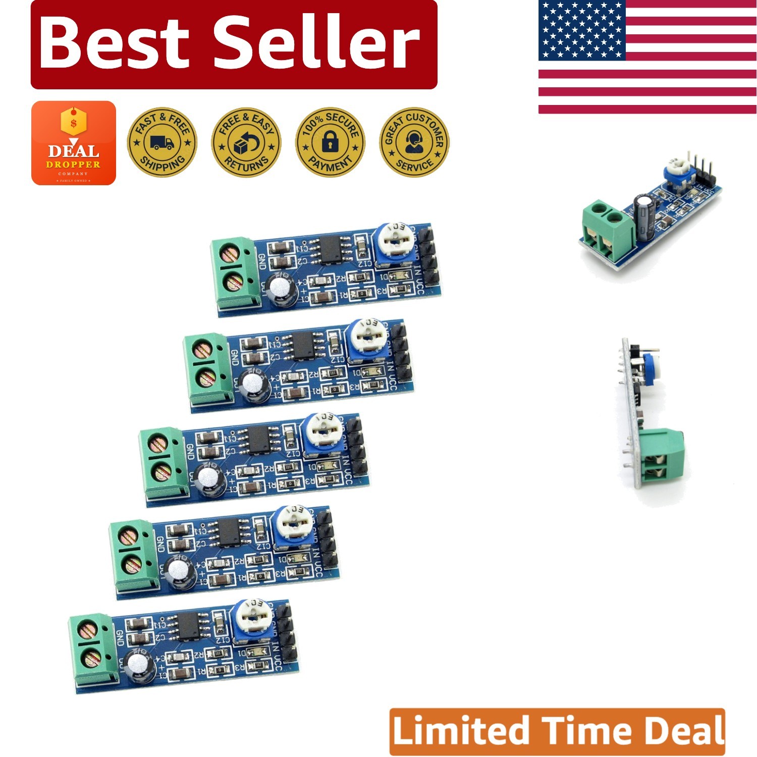 Adjustable LM386 Audio Amplifier Module - 200x Gain for Learning & Prototyping