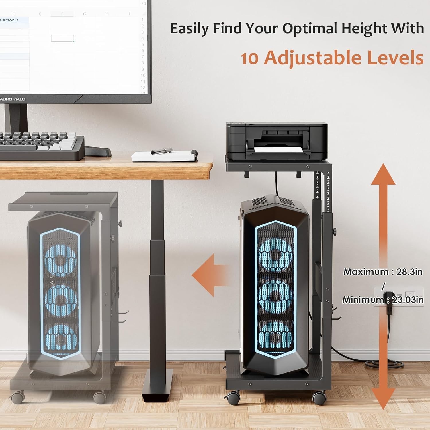 Office Computer Tower Shelf - Adjustable Height
