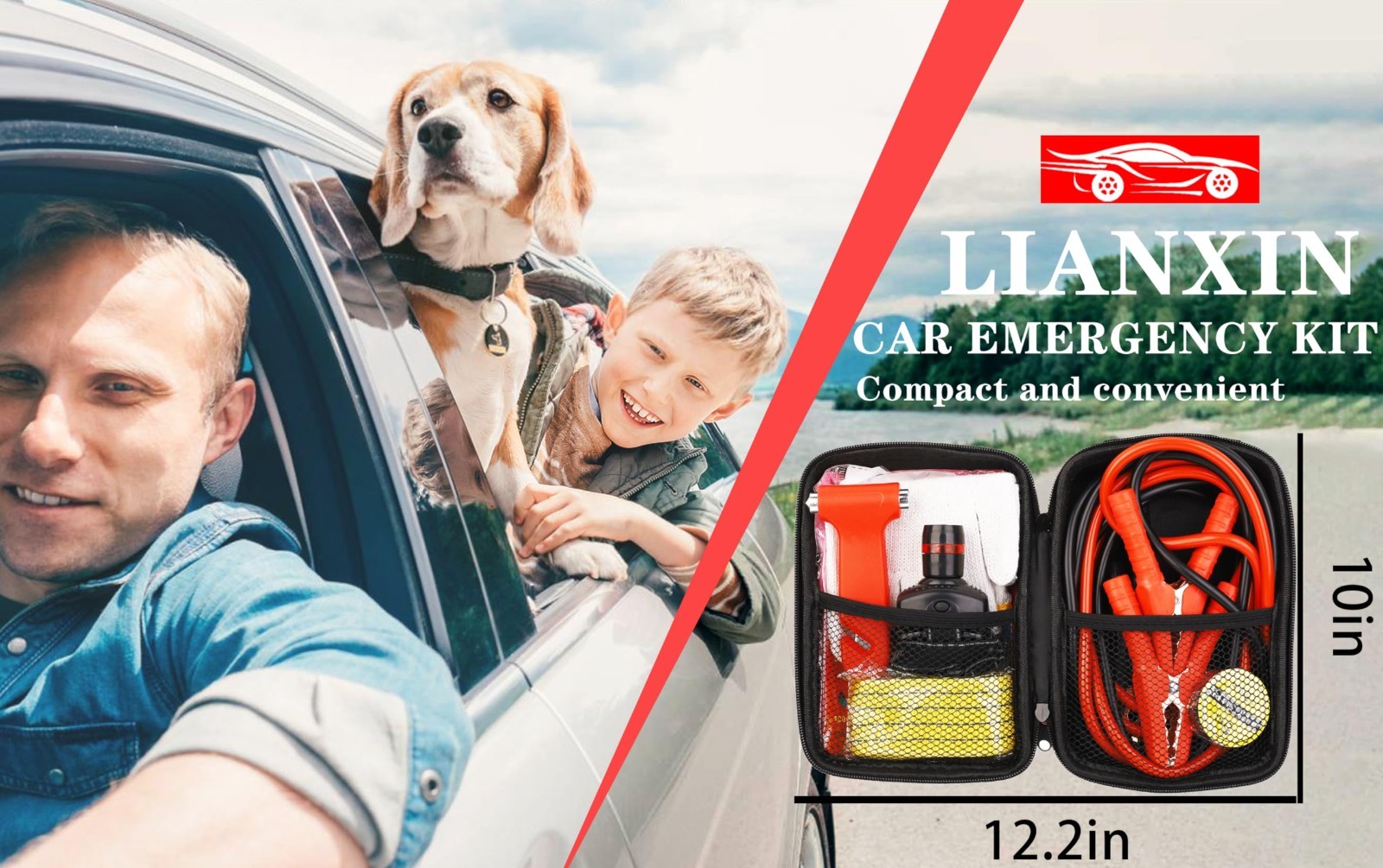 Emergency Roadside Kit with Jumper Cables, Car Safety Essentials & Tools