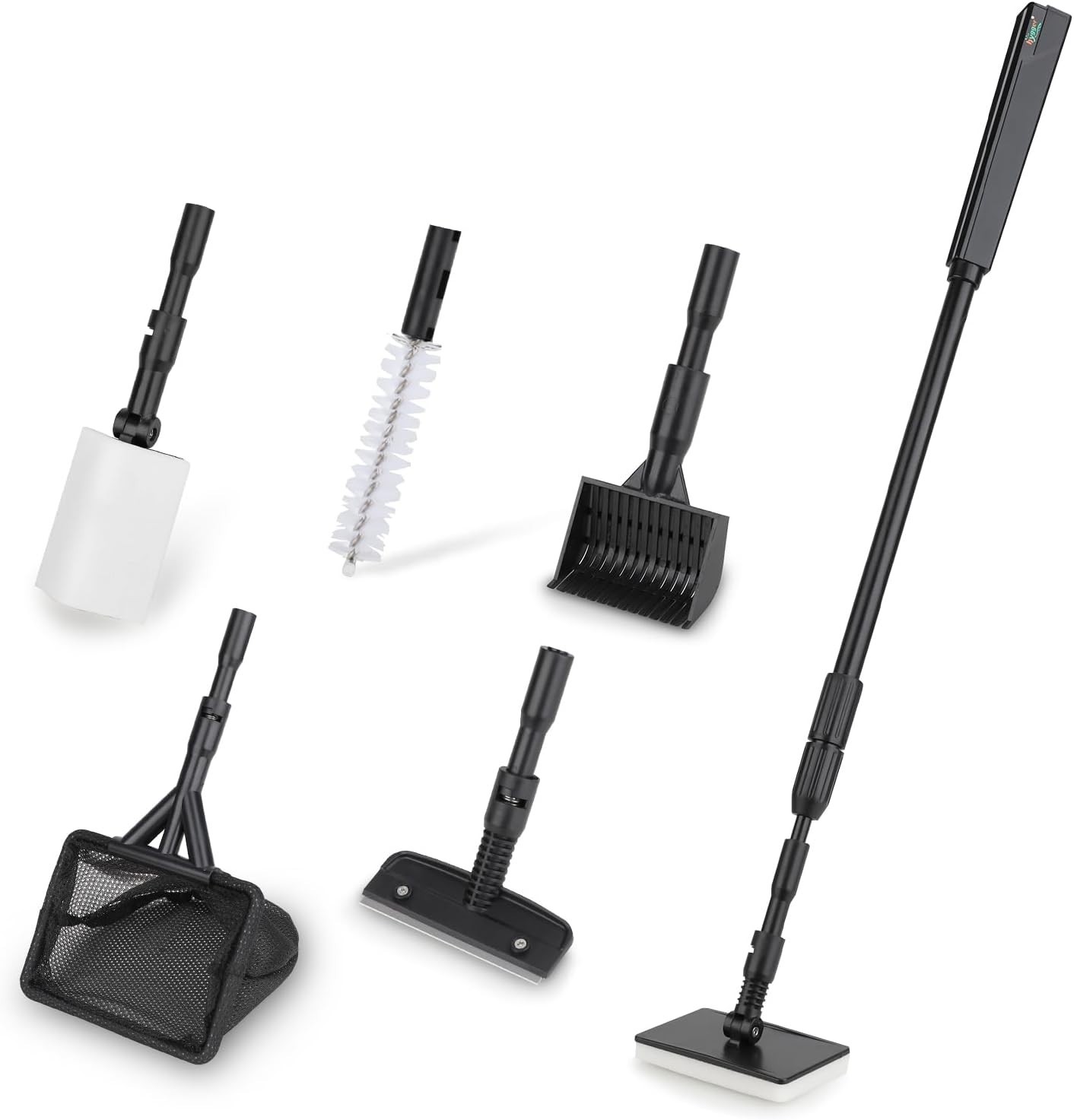 Kit limpieza acuario 6 en 1 con raspador algas y mango largo ajustable