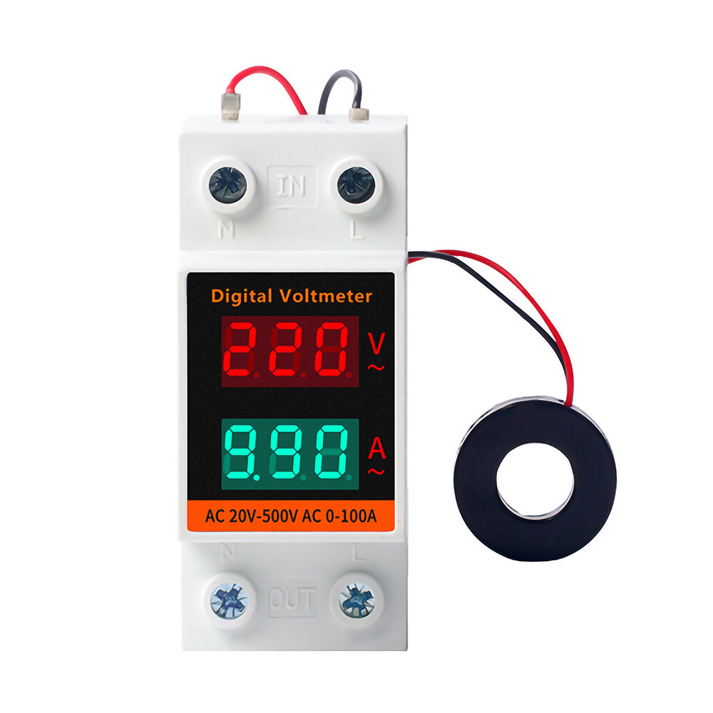 Din Rail LCD Digital Voltmeter Ammeter Electricity Meter AC 60-500V 0.00-99.9A
