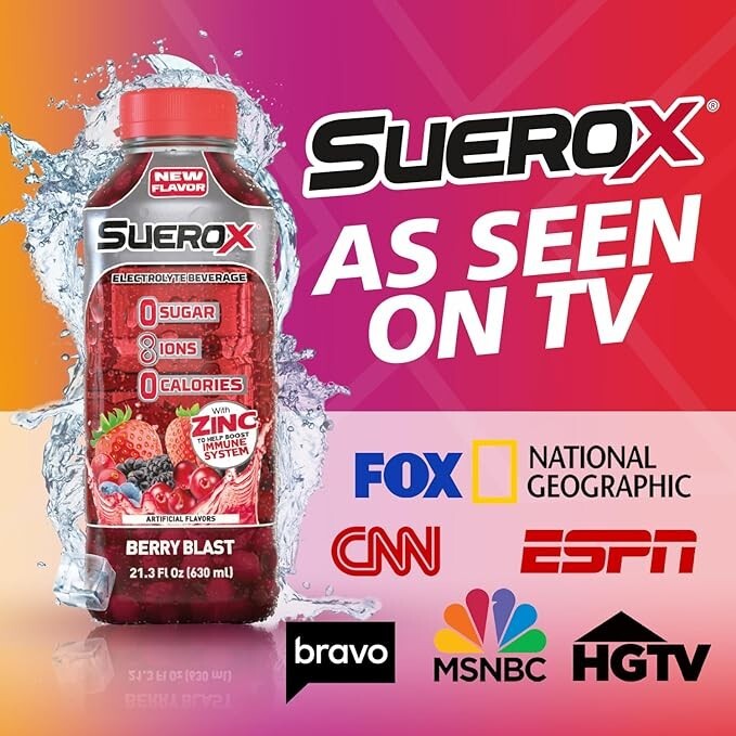 SueroX Coconut Refresh Electrolyte Drink 8 Ions for Hydration 21.3 Oz (12 Count)