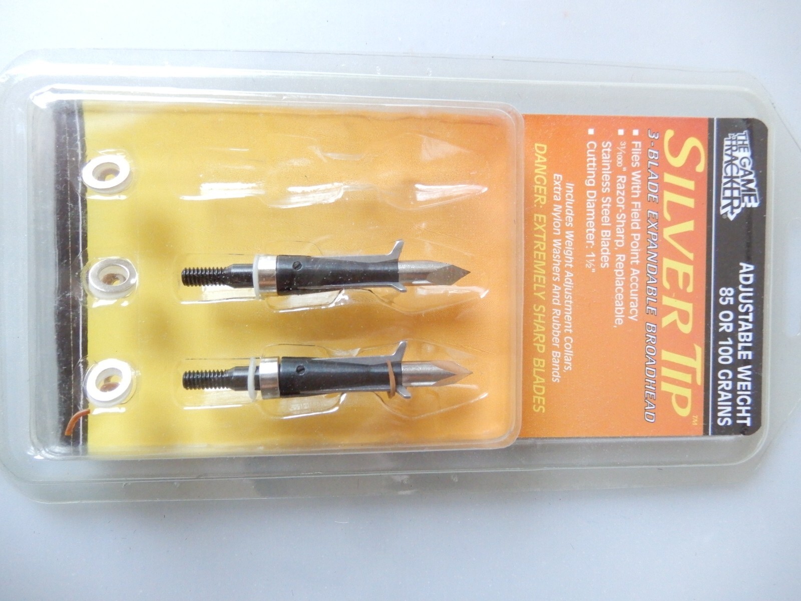 The Game Tracker Silver Tip Adj Weight 3 Blade Broadhead Tip 2-PACK