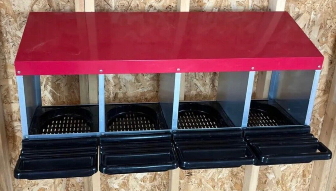 4 Hole Chicken Nesting Boxes Metal Chicken Egg Laying Box with Swing Perch