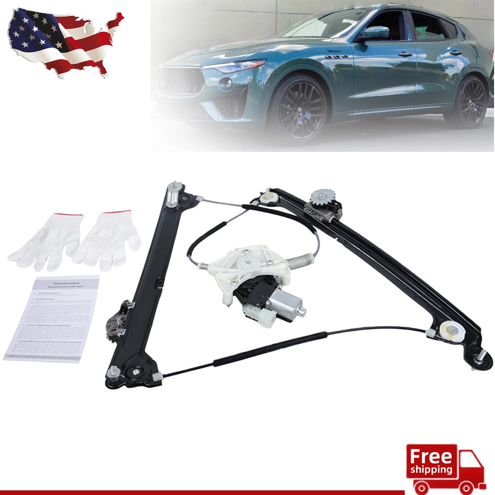 For 2017-24 Maserati Levante M161 Front LH Driver Side Window Regulator W/Motor