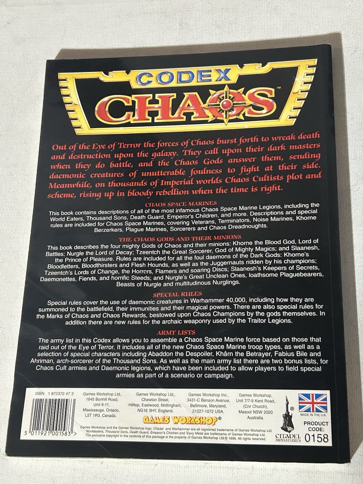 Warhammer 40k 1996 2nd Edition Chaos Codex Very Good Condition SC OOP