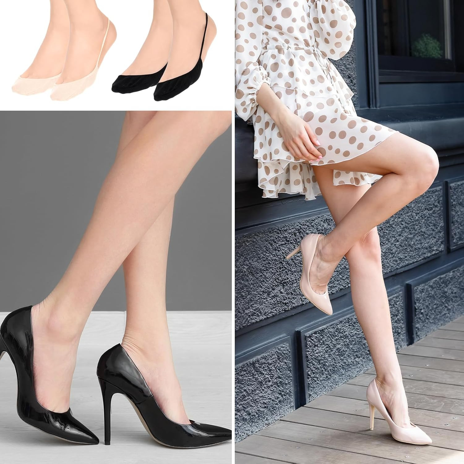 6 Pairs Women's Ultra Low Cut Toe Topper Socks for Heels and Dress Shoes