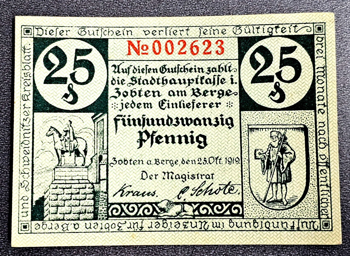 ZOBTEN (POLAND SOBÓTKA) NOTGELD 25 PFENNIG 1919 EMERGENCY MONEY GERMANY (33653)