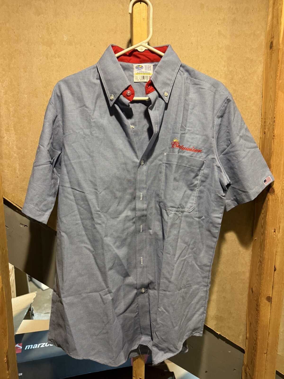 Budweiser Half Sleeve Button Up Work Shirt Riverside USA Made Adult Large