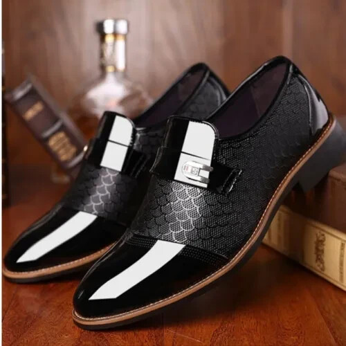 Men's Patent Leather Footwear Formal Shoes Slip on Flats Business Dress Shoes