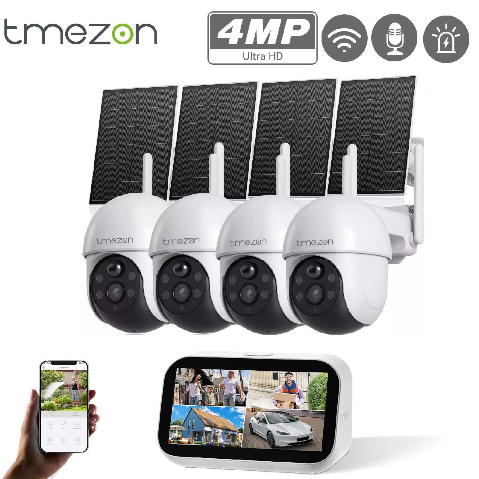 4MP HD Solar Camera Security System Outdoor Wire-Free with Monitor 2.4G&5G APP