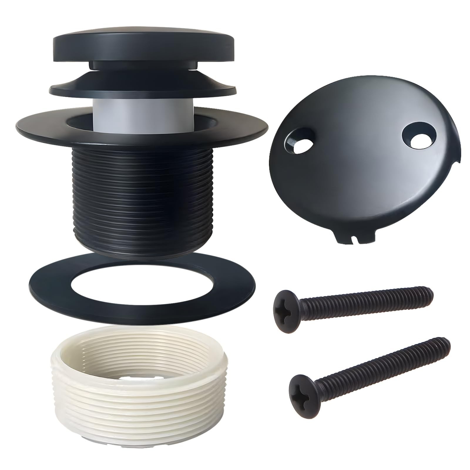 Universal Matte Black Tub Drain and Overflow Kit - Complete 2-Hole Tip-Toe Tr...